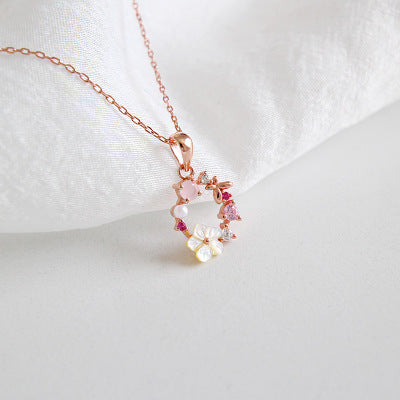 Pink and White Flower Garland Necklace