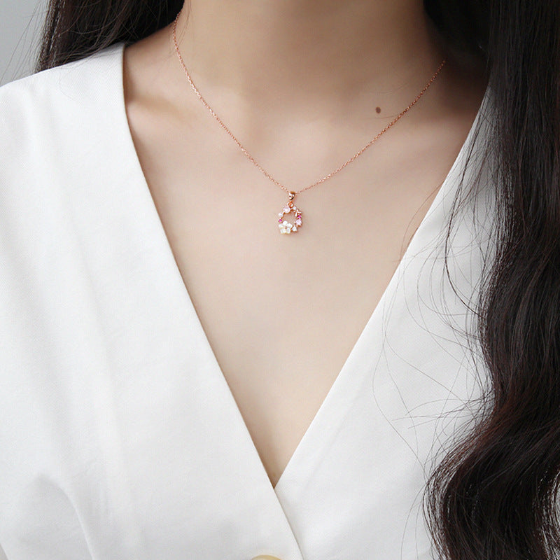 Pink and White Flower Garland Necklace
