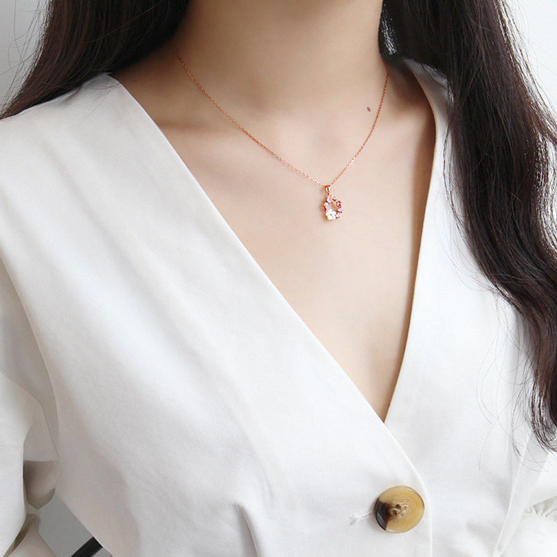 Pink and White Flower Garland Necklace