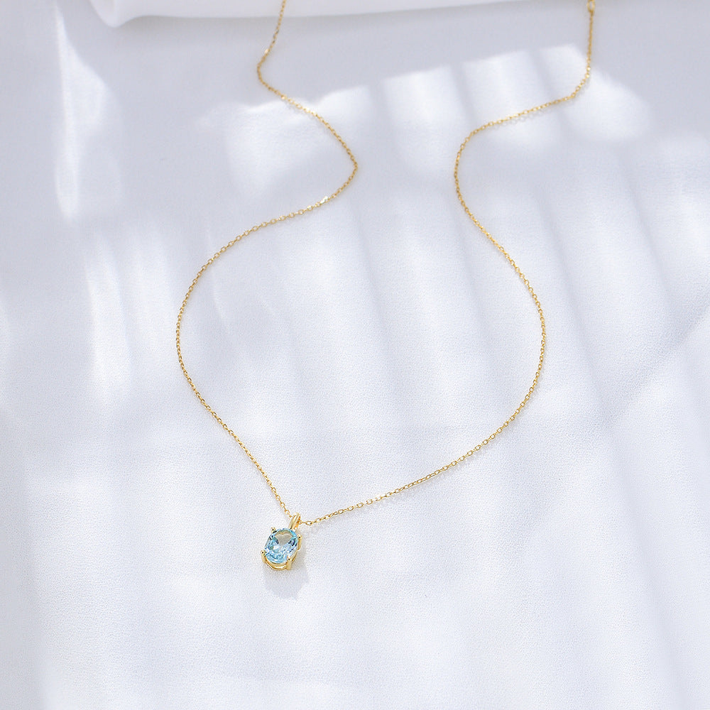 Oval Natural Blue Topaz Necklace