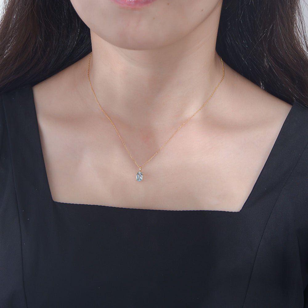Oval Natural Blue Topaz Necklace