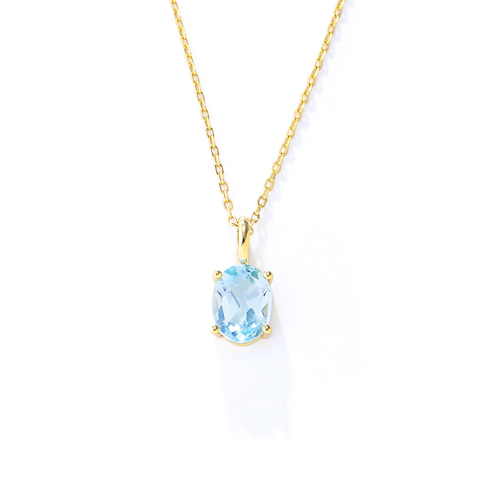 Oval Natural Blue Topaz Necklace