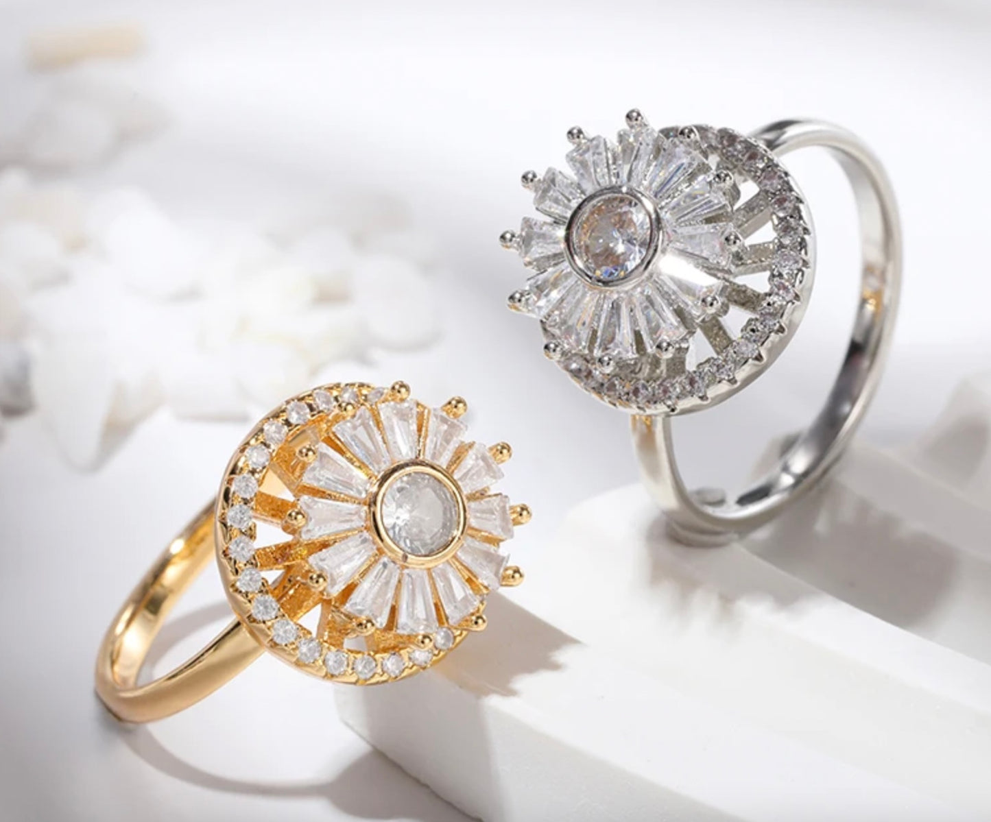 Stainless Steel Flower Crown Spinner Adjustable Ring