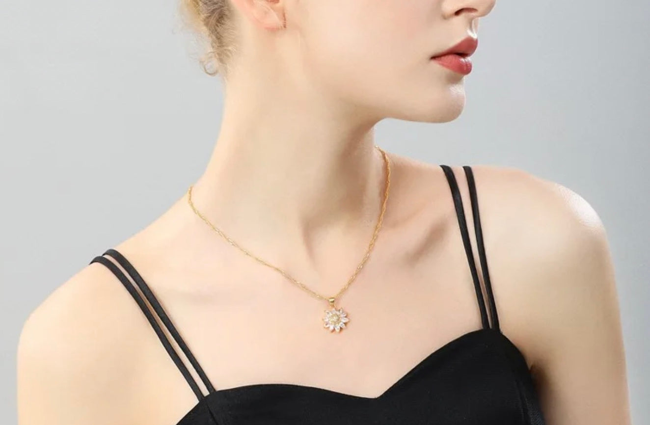 Stainless Steel Sunflower Rotating Necklace