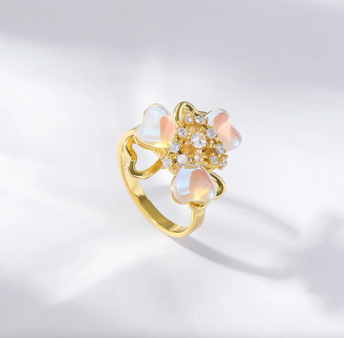 Heart and Flower Rotating Spinner Adjustable Ring