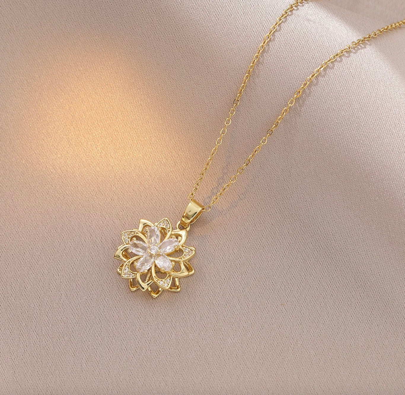 Double Flower Rotating Necklace Stainless Steel