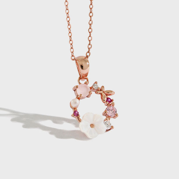 Pink and White Flower Garland Necklace