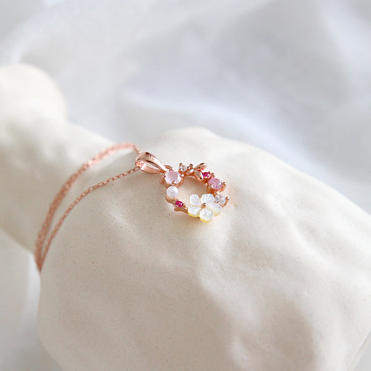 Pink and White Flower Garland Necklace