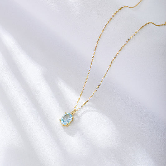 Oval Natural Blue Topaz Necklace