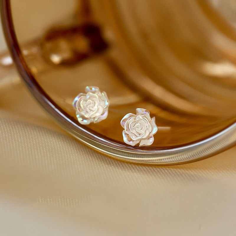 White Rose Flower Stud Earring