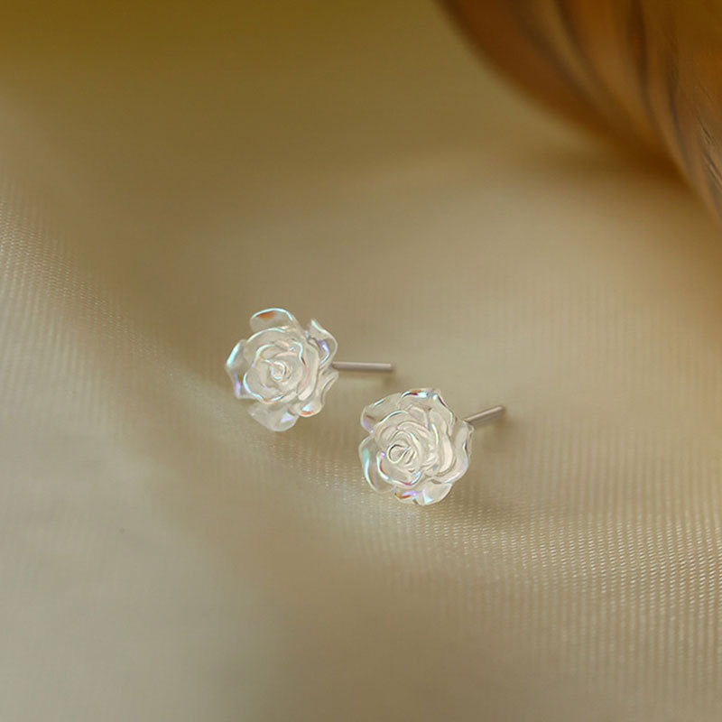 White Rose Flower Stud Earring