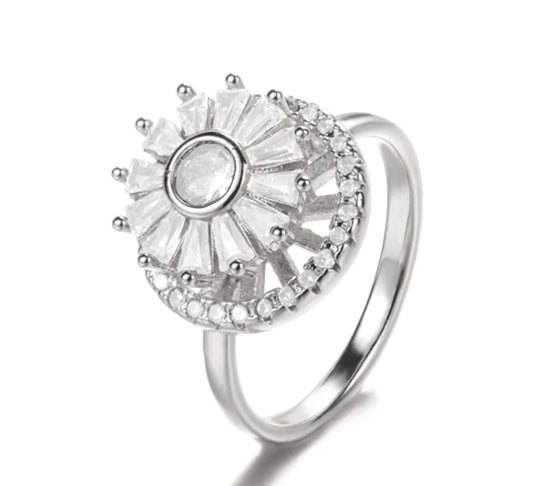 Stainless Steel Flower Crown Spinner Adjustable Ring