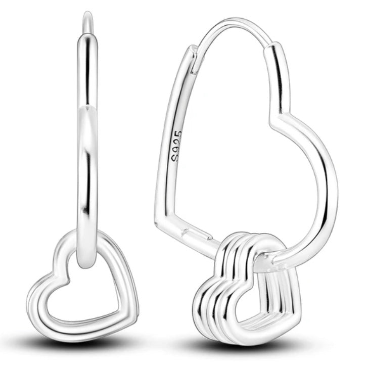 Sterling Silver Heart Shaped Hoops with Heart Fidgets