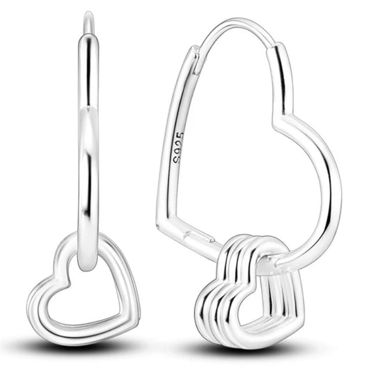 Sterling Silver Heart Shaped Hoops with Heart Fidgets