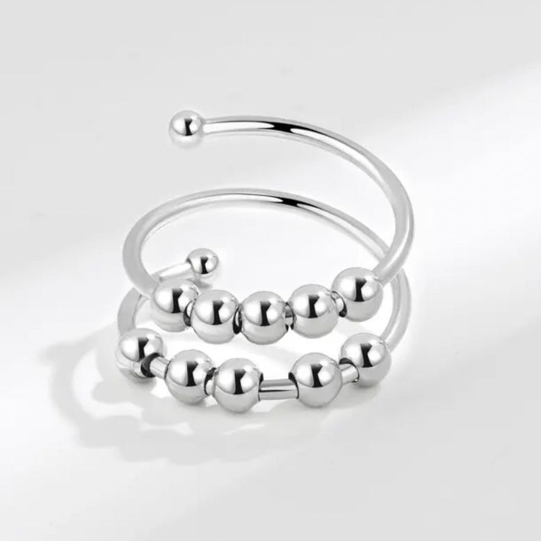 Sterling Silver Double Bead Adjustable Ring