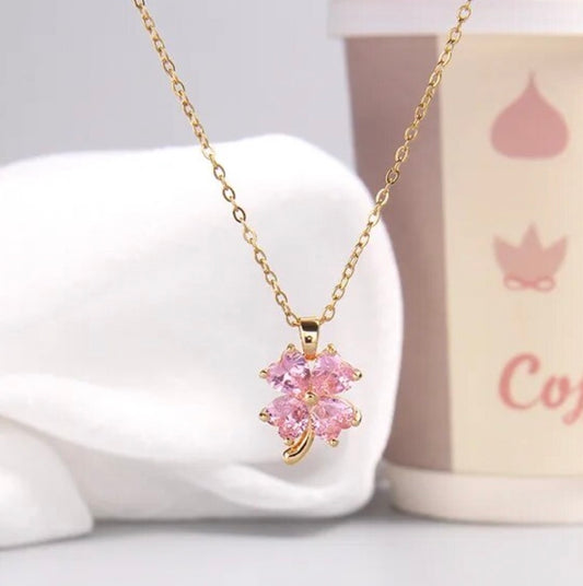 Stainless Steel Pink Leaf Necklace