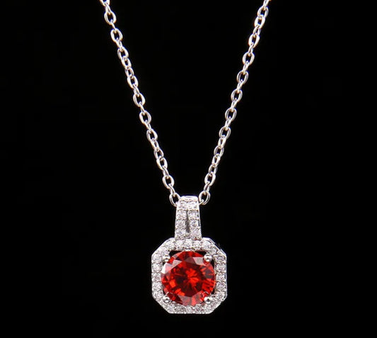 Red Square Zircon Necklace