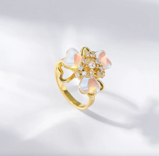Heart and Flower Rotating Spinner Adjustable Ring