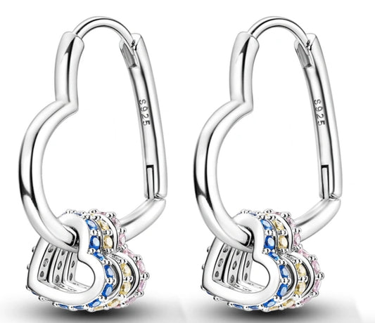 Sterling Silver Heart Shaped Hoop Earrings with Heart Shaped Coloured Fidgets